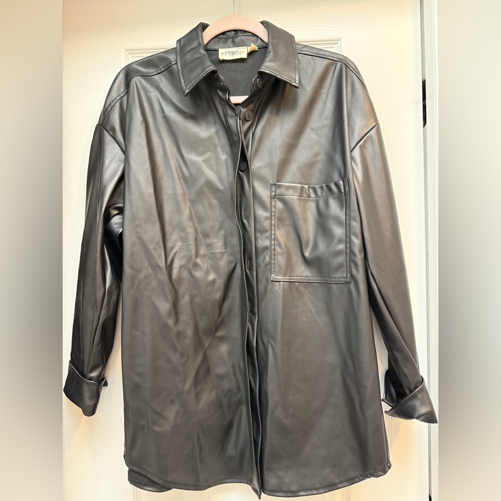 Retrod Black Faux Leather Shacket